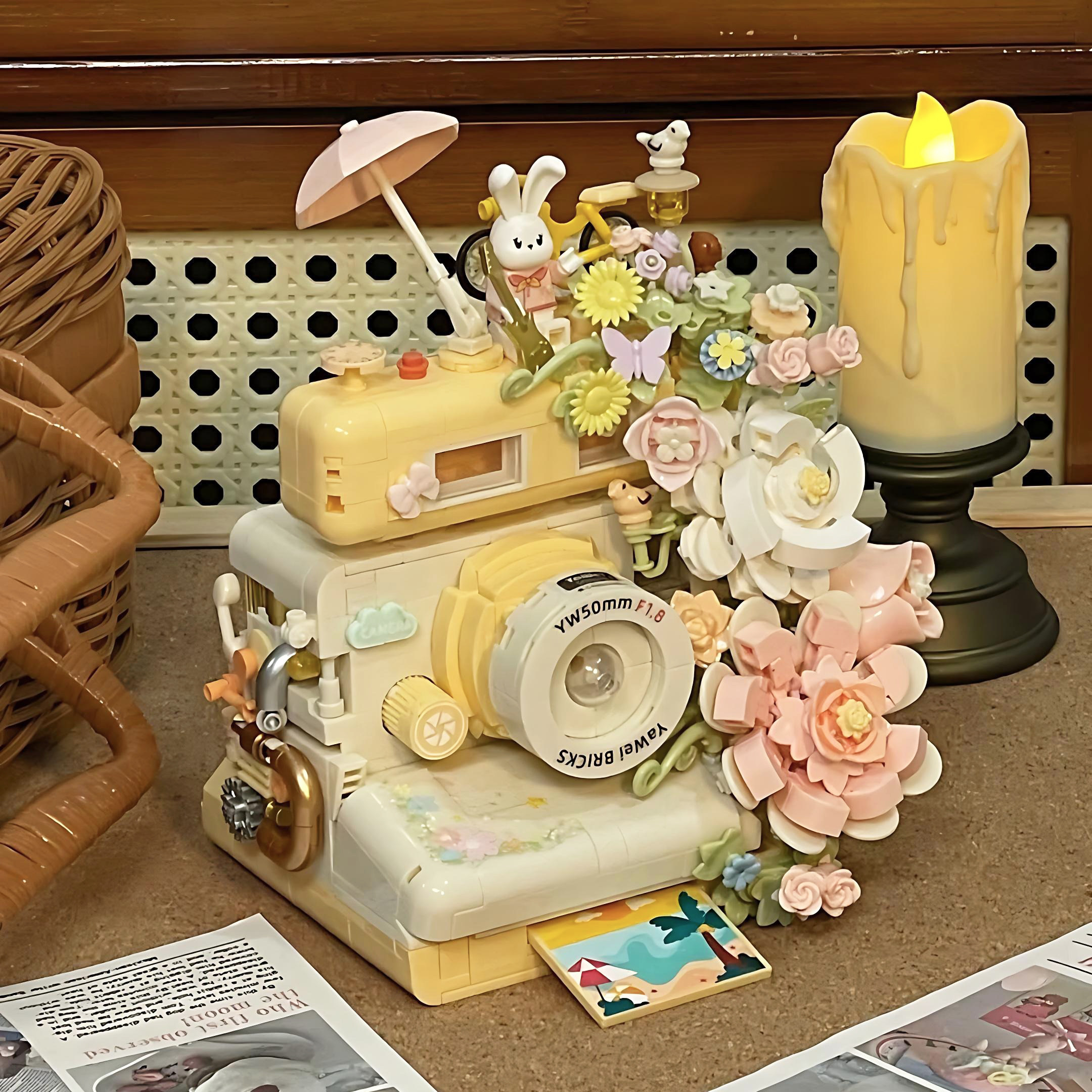 相机积木永生花拼装玩具立体拼图创意摆件手工diy生日礼物送闺蜜