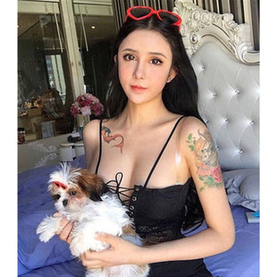 Blahs新款情趣黑色绑带低胸深v蕾丝上衣性感吊带连体衣李蒽熙同款