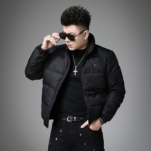 欧洲站冬季潮牌暗纹保暖羽绒服男士2025新款高端立领男士加厚外套