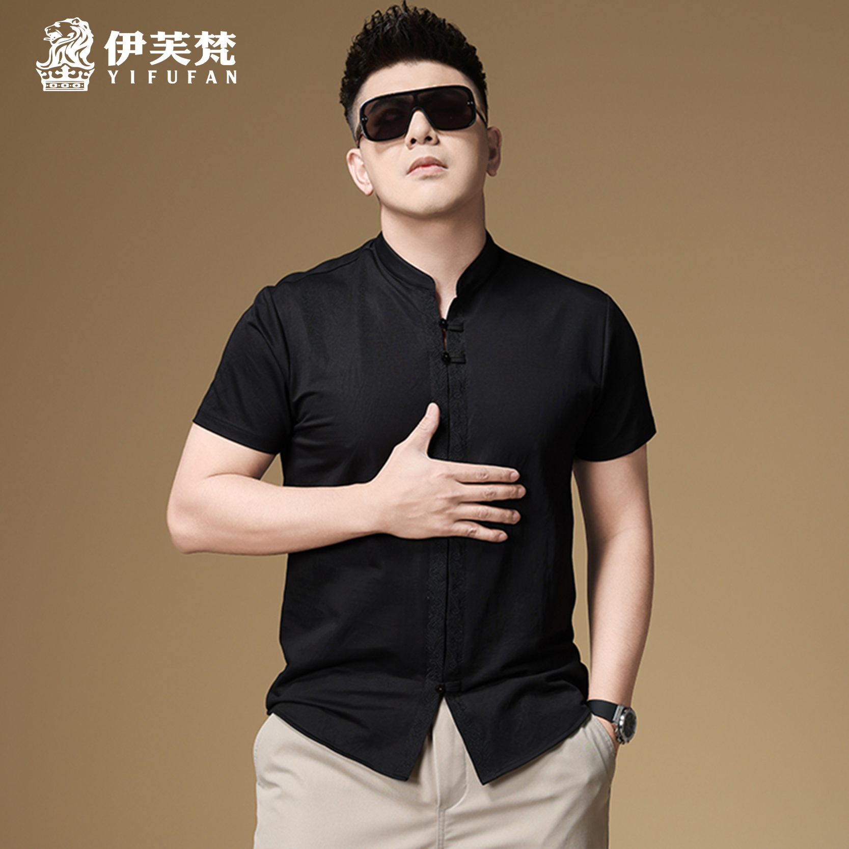 冰丝棉麻短袖衬衫国风唐装男士衬衣国潮中式盘扣休闲半袖亚麻寸衫