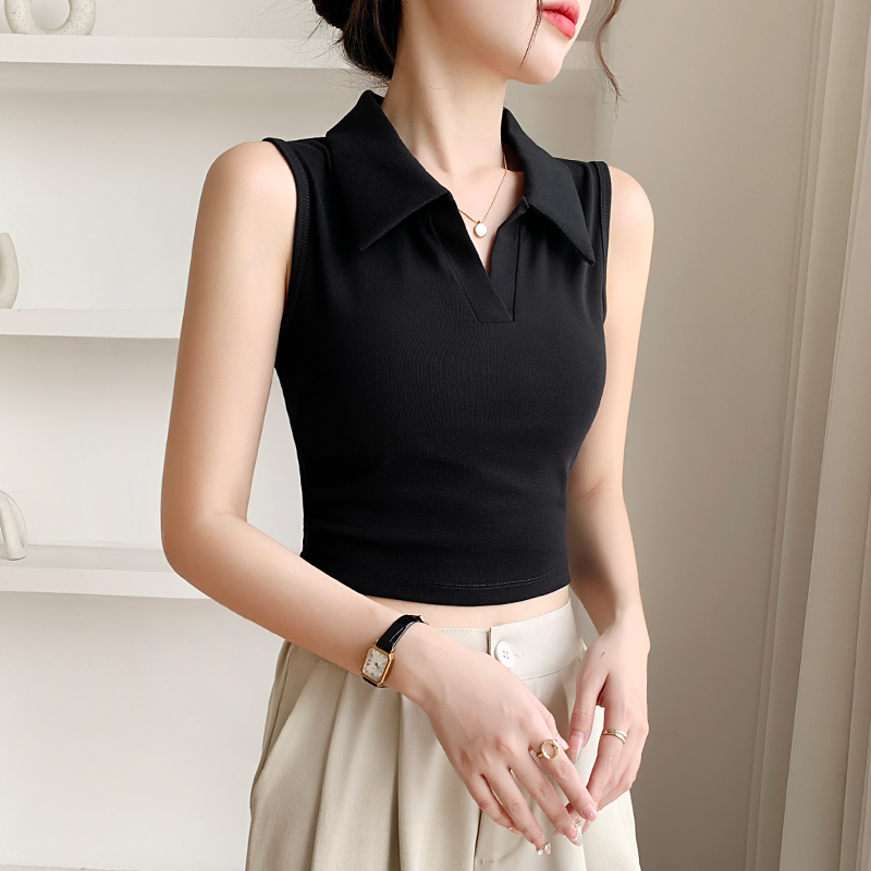 黑色polo领吊带背心女西装内搭2026春夏新款露脐修身百搭外穿上衣,女装/女士精品,背心吊带,淘宝优惠券,粉丝福利购,淘宝优惠卷