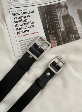 onetk方扣皮带宽版ins风简约百搭男女通用款二层牛皮复古真皮腰带