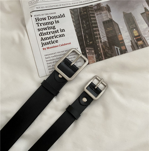 真皮耐用！银色扣皮带韩复古