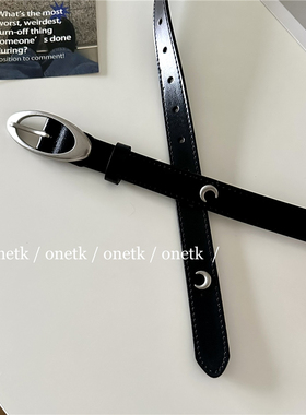 2026新款小众ins博主同款时尚真皮腰带女月亮扣百搭黑色裤带皮带