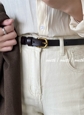 onetk时尚搭配单品!黑色复古洋气真皮皮带女潮流百搭细腰带新款