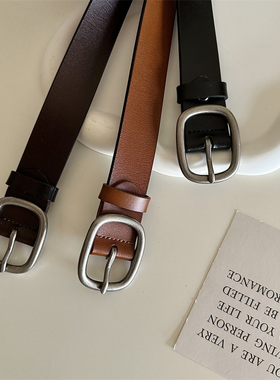 onetk基础百搭款~韩系简单休闲银扣腰带女真皮高级感针扣黑色皮带