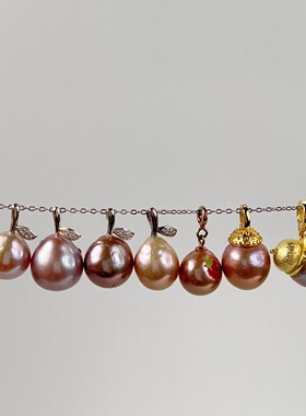 大点位炫彩镜面淡水巴洛克爱迪生珍珠水果瓜果吊坠S925纯银配