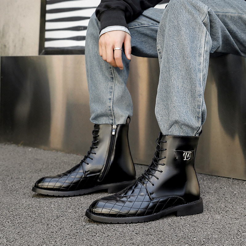 男士切尔西靴英伦风马丁靴黑色短靴韩版高帮靴潮流中帮靴复古皮靴