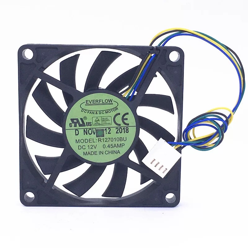 EVFLOW R127010BU 12V 0.45A 7CM 7010 4线pwm超薄静音散热风扇