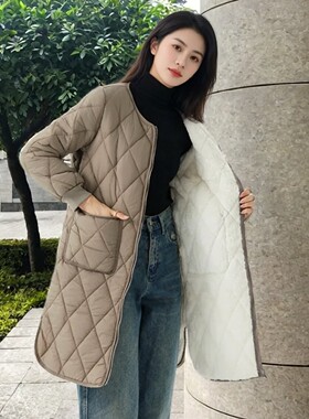 无领女士中长款棉服保暖羽绒棉服