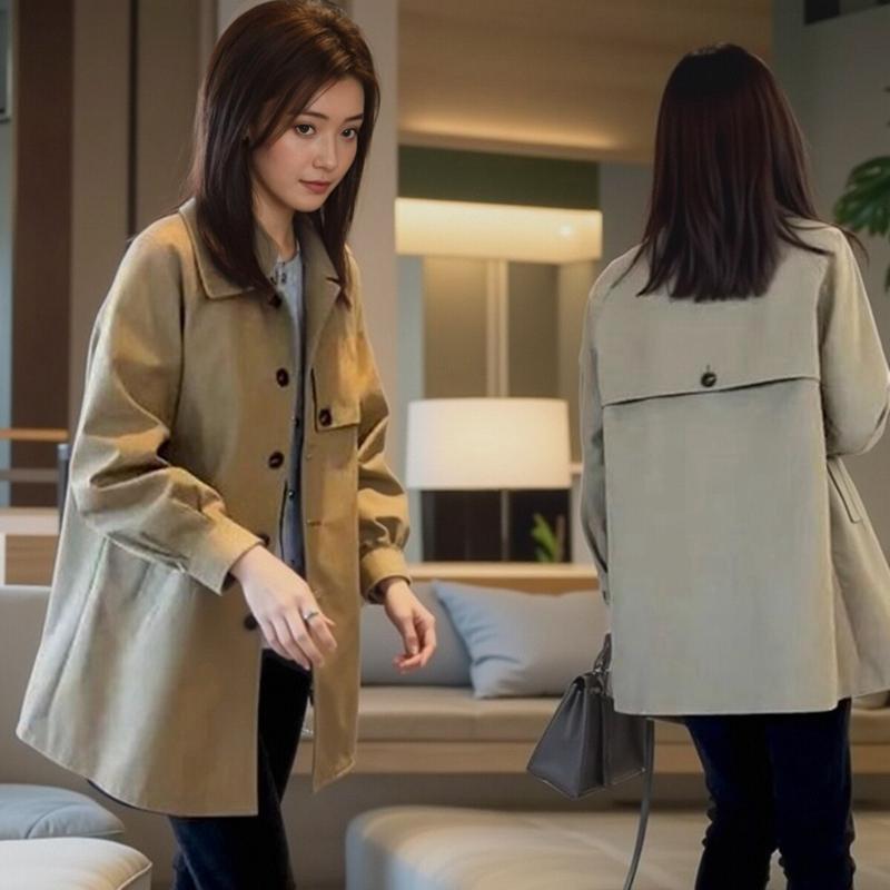 中长款气质卡其色宽松风衣韩版