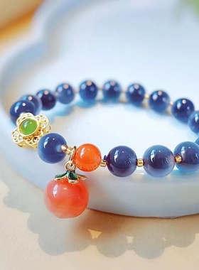 蓝半糖平安扣水蜜桃手链水晶甜美