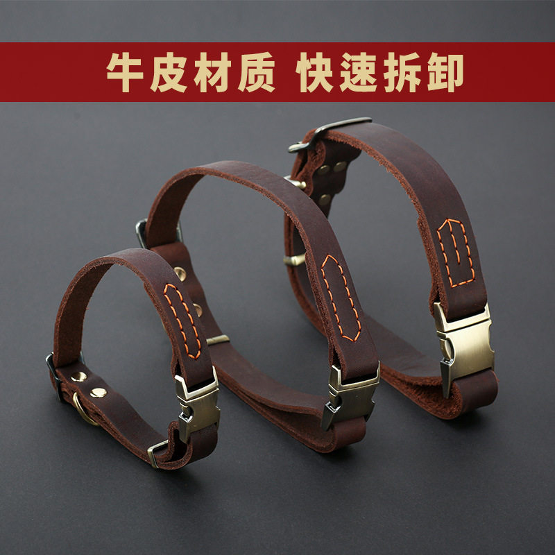批发加工快插扣头层牛皮狗狗项圈小型犬中大型犬脖套柯基马犬项圈