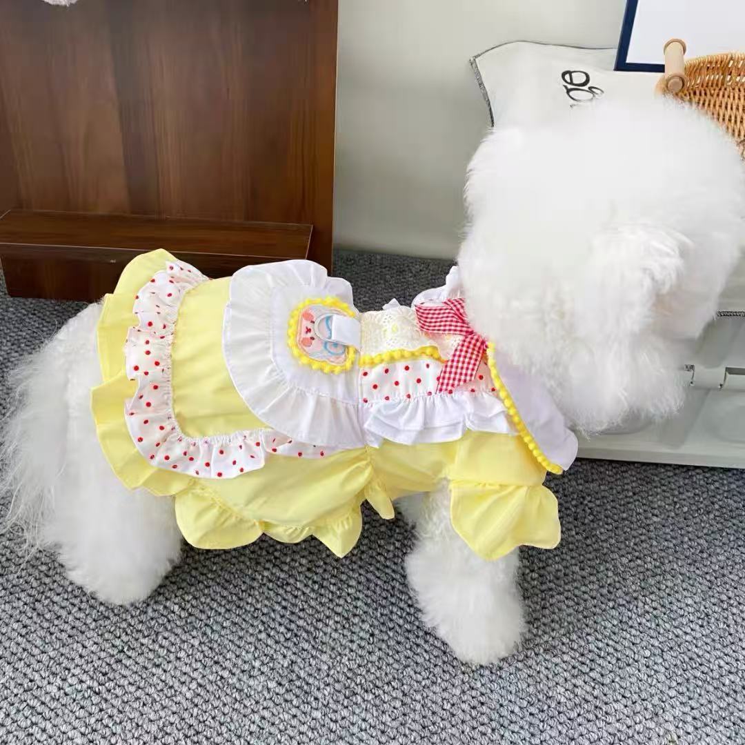 小狗衣服春夏装小型犬薄款猫咪牵引洛丽塔宠物红点小黄熊