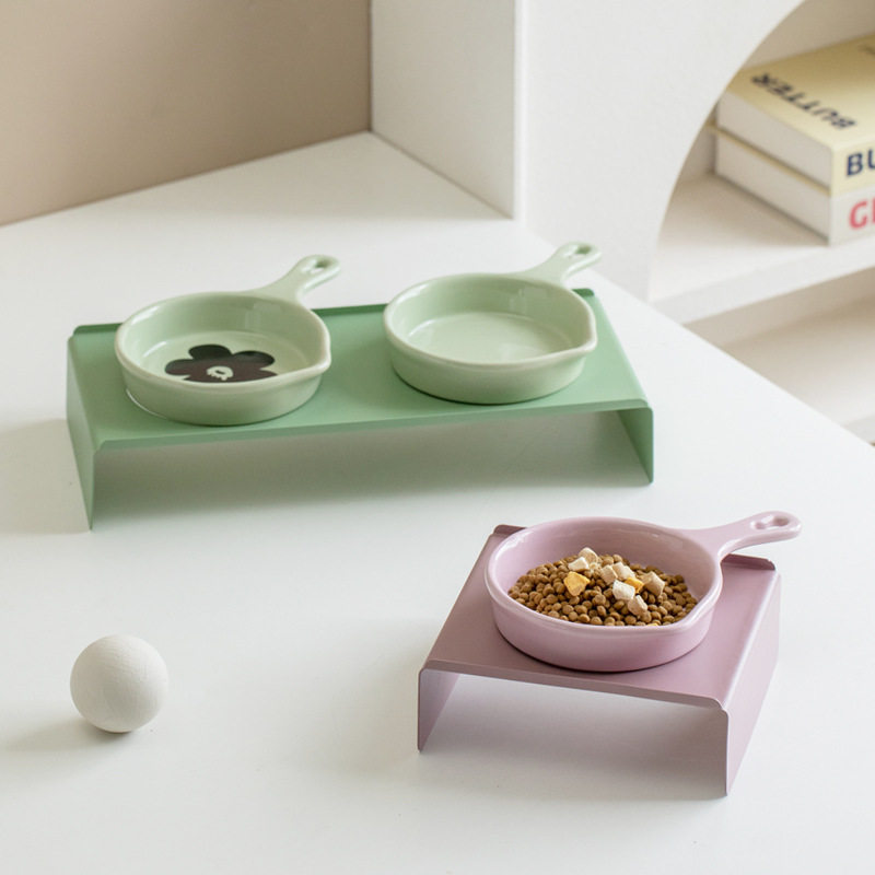 陶瓷平底猫碗带柄饮水碗防打翻护颈椎猫咪罐头零食食碗碗宠物用品
