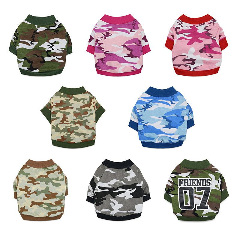 工厂宠物衣服狗狗猫咪服饰批发小型犬迷彩体恤泰迪博美衣服春夏款