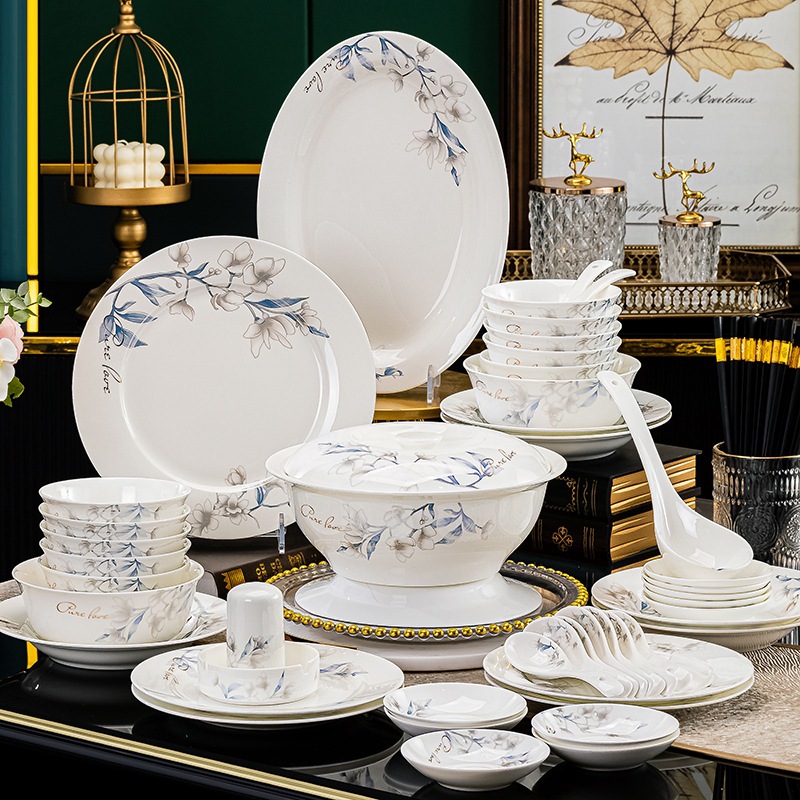 碗碟套装家用欧式轻奢2025景德镇陶瓷骨瓷乔迁餐具碗盘筷组合盘子