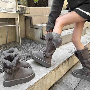 外贸厚底中筒雪地靴女2025年秋冬新款 加绒加厚保暖长筒靴