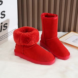 款 结婚鞋 东北冬季 加厚加绒本命年保暖棉鞋 雪地靴女中筒新年冬季