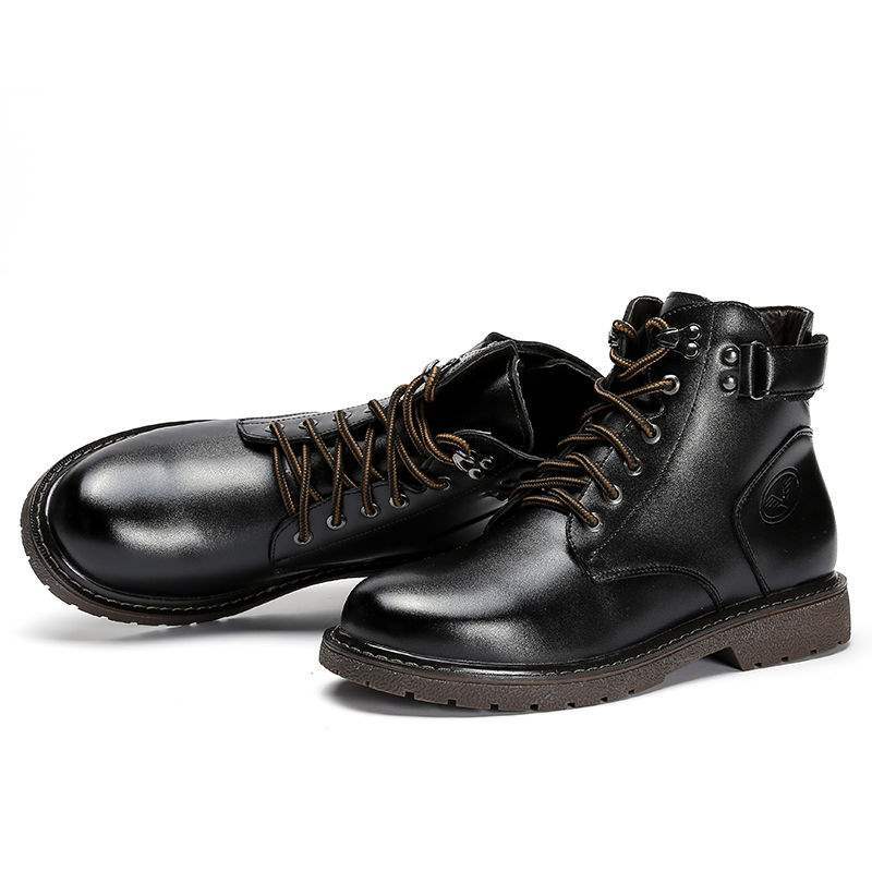 四季马丁靴男棉鞋雪地靴保暖高帮英伦皮靴沙漠工装潮大码加绒