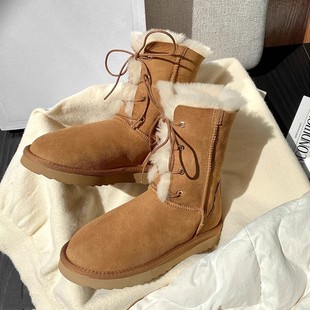 皮毛一体保暖棉靴加绒加厚大棉棉鞋 月屿中筒雪地靴女2025新款 冬季