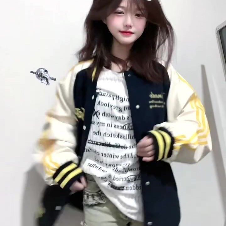 撞色棒球服外套女2024春秋季高街宽松潮牌学生装夹克上衣