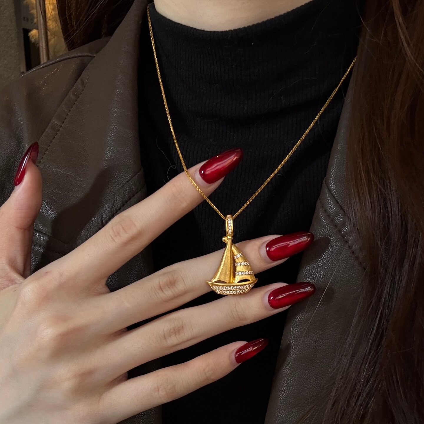 黄金一帆风顺小船项链 999足金吊坠情人节送女友生日礼物锁骨链男