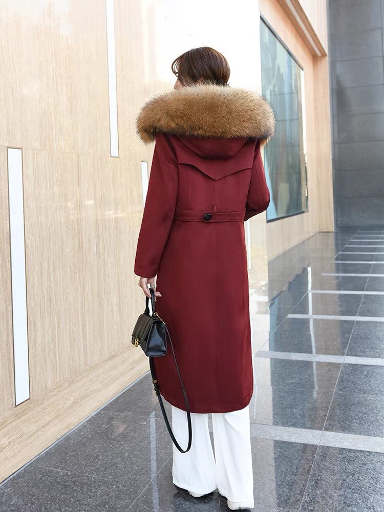 新款獭兔毛内胆派克服加厚保暖可拆卸皮草外套中长款过膝真皮大衣