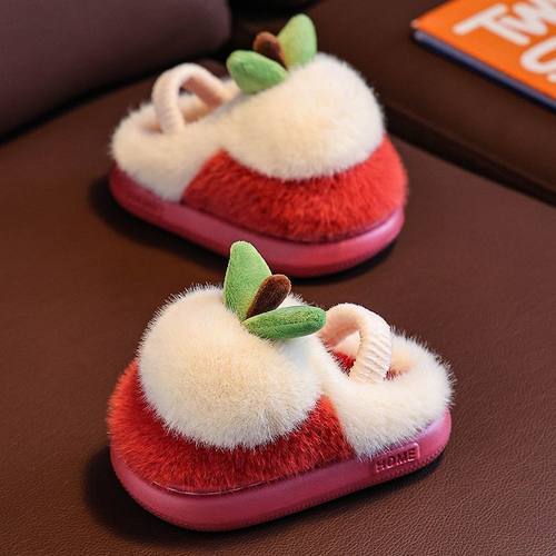 儿童棉拖鞋女1-3岁2冬季卡通苹果