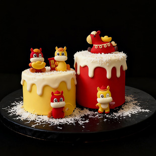 2026马年新年快乐软胶蛋糕装饰红包元宝金币发财马桌面小摆件