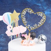 蛋糕装 饰插件立体珍珠水晶蕾丝爱心环仙女棒插牌插卡派对甜品摆件