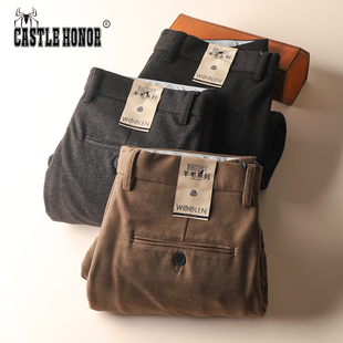 加绒加厚直筒休闲裤 男新款 秋冬季 意大利品牌进口羊毛呢子2024新款