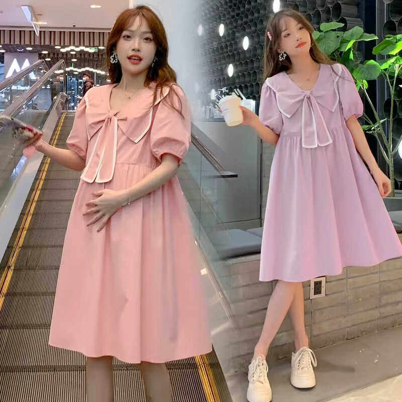 MATERNITY CLOTHES SUMMER CLOTHES FASHION DOLL COLLAR SHORT SLEEVE DRESS LOOSE CASUAL SKIRT MATERNITY DRESS SUMMER COVER FLESH FOREIGN MM