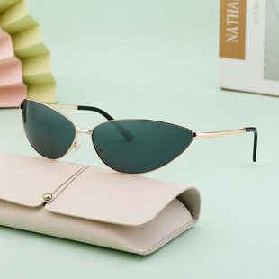 窄框猫眼墨镜金属细框三角上扬欧美太阳镜女感户外防晒骑行镜眼镜