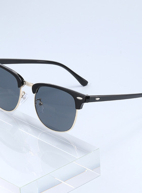 墨镜男款高级感太阳镜平光镜女潮流米钉款眉毛金属镜框防蓝光眼镜