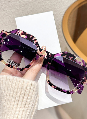 碎花框新款墨镜潮流网红街拍太阳眼镜个性拼色多边形跨境太阳镜女