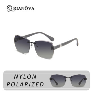 2026新款尼龙无框太阳镜女款欧美圆柱腿偏光墨镜开车专用驾驶户外