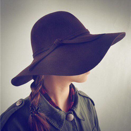 黑色毛呢帽子女秋冬天潮韩版韩国百搭大沿帽蝴蝶结圆顶礼帽女英伦