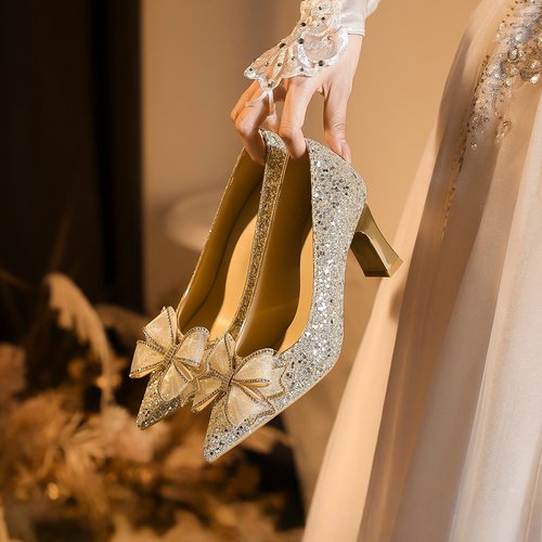 绝美水晶鞋女法式高级感爆闪高跟鞋18岁成人礼婚纱秀禾新娘结婚鞋