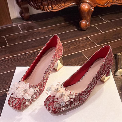 红色高跟鞋女秀禾服婚鞋新娘鞋