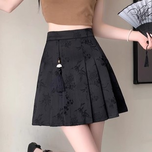 清仓捡漏国风提花流苏半身裙春夏中式防走光百褶裙高腰A字裙短裙