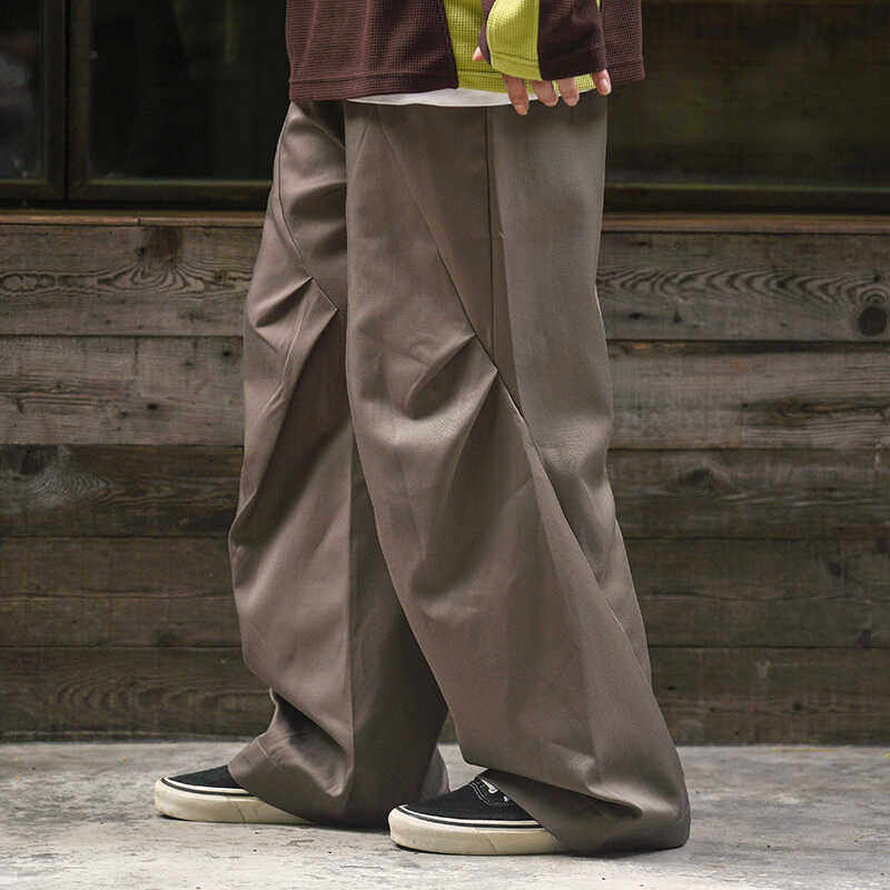 日系复古直筒斜向分割休闲裤