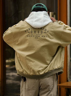 Propcell日系复古简约字母工装风飞行员撞色领夹克宽松休闲外套男