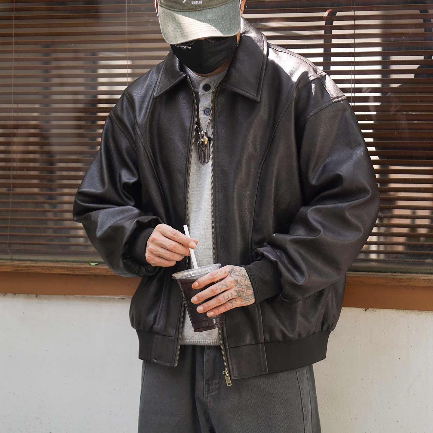 秋冬复古解构美式机车服风皮衣cleanfit廓形机车夹克休闲潮流外套