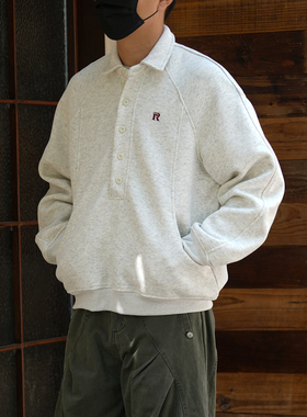 Propcell日系复古秋季新款POLO衫长袖T恤薄款翻领卫衣情侣外套男