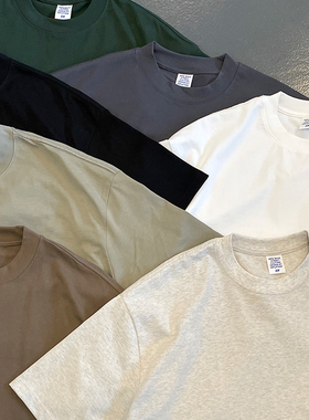 PROPCELL重磅305克纯棉打底衫夏季男日系半袖潮流纯色宽松圆领t恤