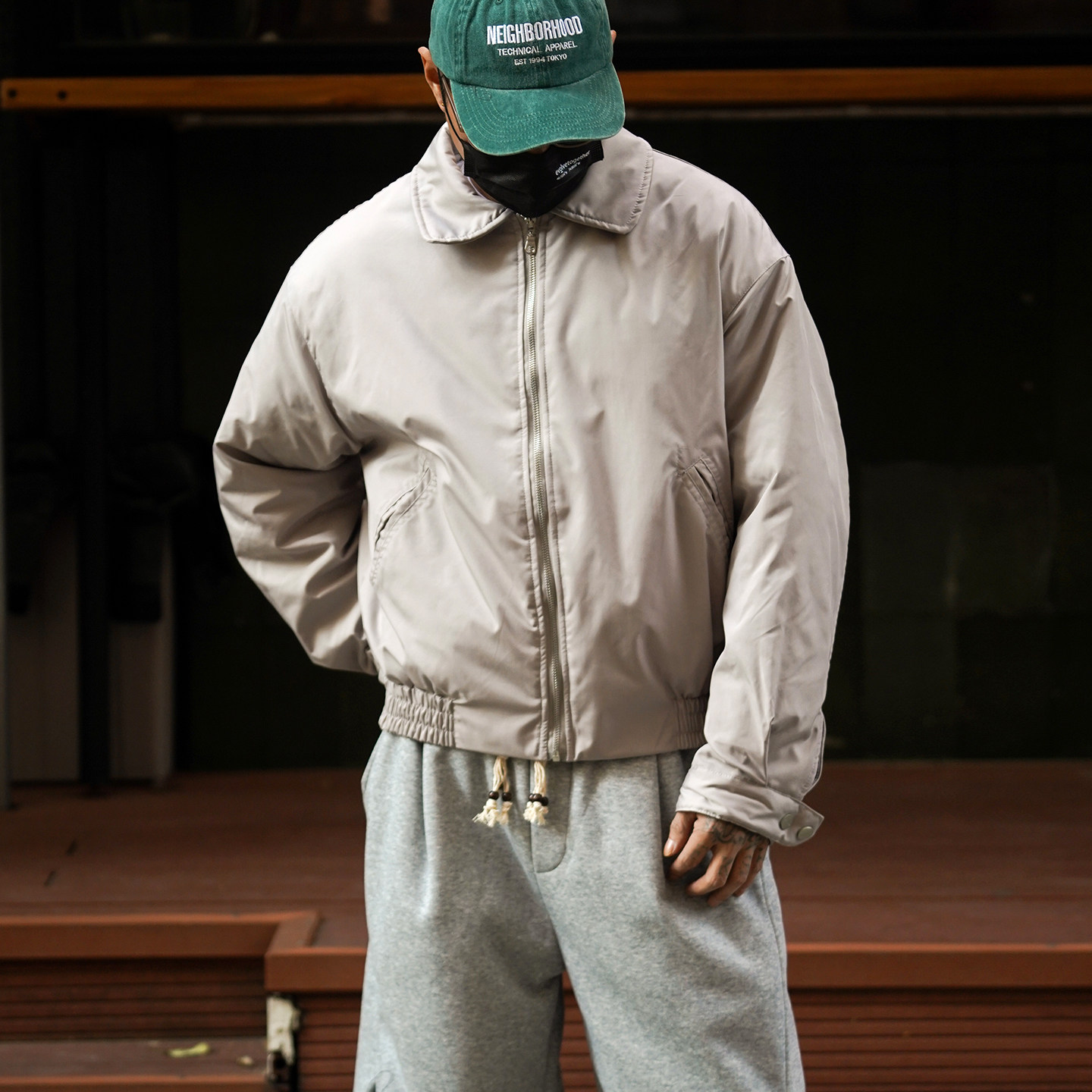 冬季日系老钱风翻领夹棉男款棉服