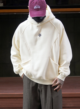 Propcell日系复古简约连帽卫衣男女宽松休闲套头帽衫抓绒保暖外套