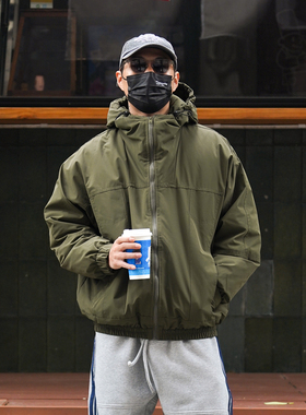 90白鸭绒日系复古机能工装风连帽冲锋衣羽绒服男潮流宽松保暖外套