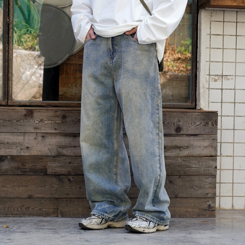美式复古水洗做旧牛仔裤